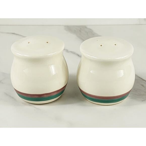 Pfaltzgraff Salt & Pepper Shakers Juniper 3" Stoneware 90's Green Mauve Vintage - Picture 1 of 13